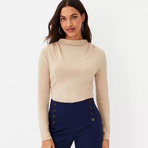 Ann Taylor Draped Mock Neck Top In Whiskey Cream